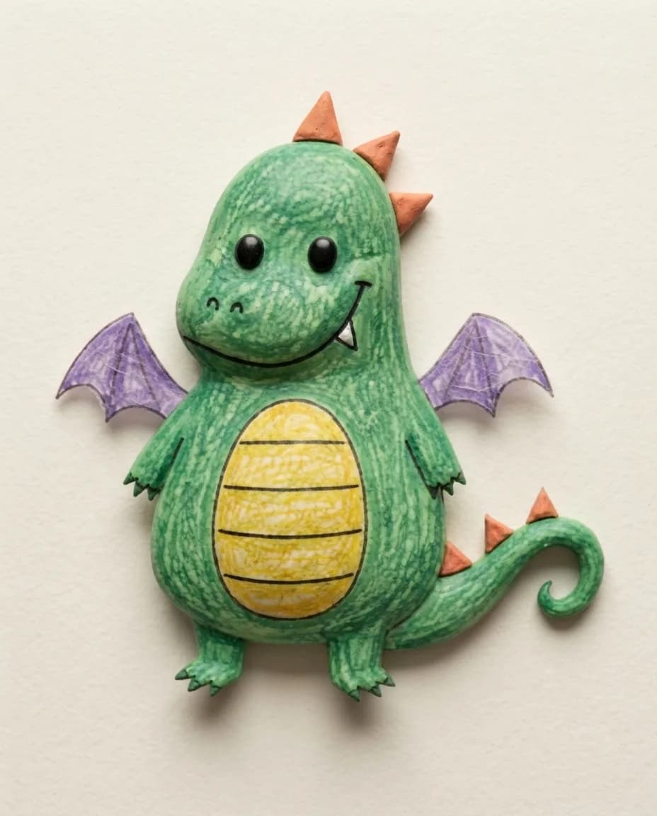 Le dragon en objet réel sculpté, posé sur du papier